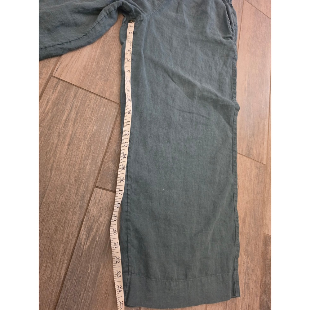 Tahari Women Teal Blue 100% Linen Wide Leg Cropped Pants Elastic Waist Large - Picture 13 of 15